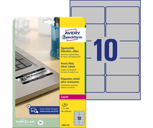 Kopio-lasertarra 96x50,8mm 20 arkkia/pkt. L6012 hopea