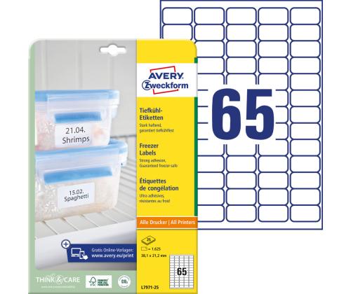 Tarratarra pakastetuotteille AVERY Zweckform 38,1x21,2mm 25 arkkia pakkauksessa