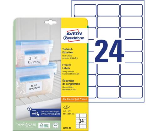 Tarratarra pakastetuotteille AVERY Zweckform 63,5x33,9mm 25 arkkia pakkauksessa