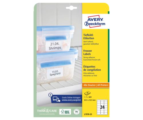 Tarratarra pakastetuotteille AVERY Zweckform 63,5x33,9mm 25 arkkia pakkauksessa