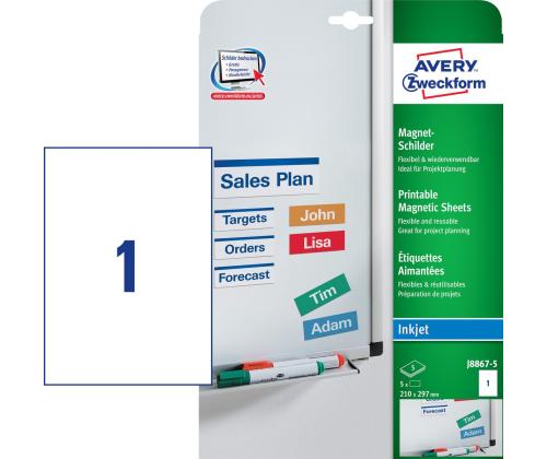 Tarratarra magneettinen AVERY Zweckform 210x297mm J8867 5 arkkia pakkauksessa