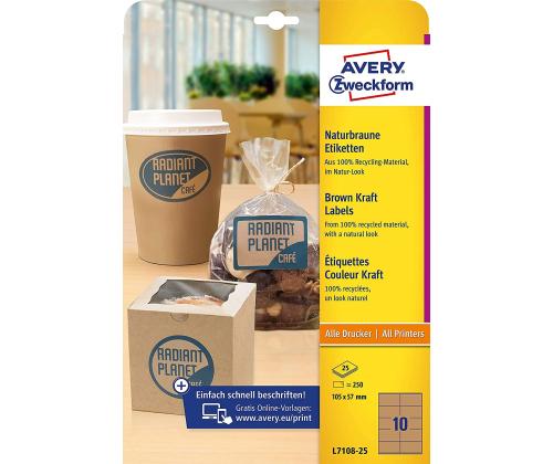 Tarratarra ekologinen AVERY Zweckform 105x57mm 25 arkkia ruskea (L7108-25)