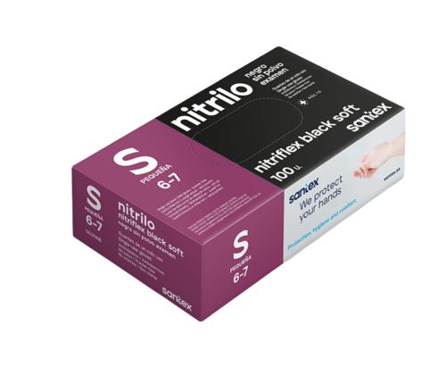 Kumikäsineet/nitriilikäsineet ilman puuteria S musta 100 kpl laatikossa Santex