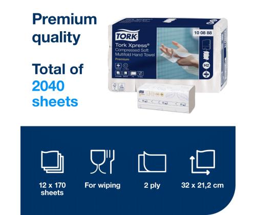 Lakanapyyhe 2-kerroksinen TORK Xpress Compressed Soft Multifold H2, 21,2x32cm 170 arkkia (100888)