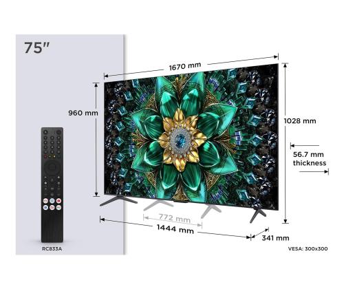 Televisio TCL 75 " 4K Ultra HD 3840 x 2160 pikseliä Flat 16:9 QD-Mini LED 75Q6C