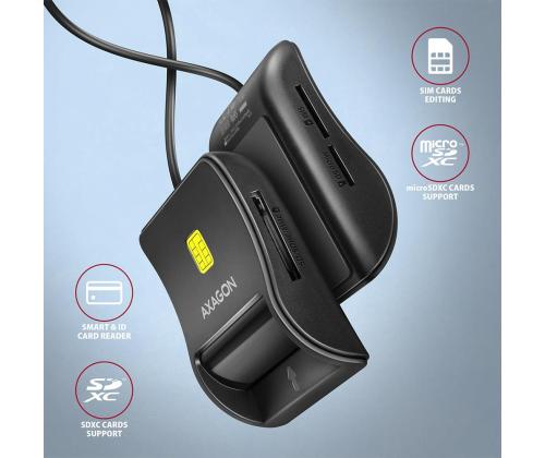 KORTINLUKIJA LITTEÄ SMARTCARD 4SL/USB2.0 1.3M CRE-SM3SD AXAGON