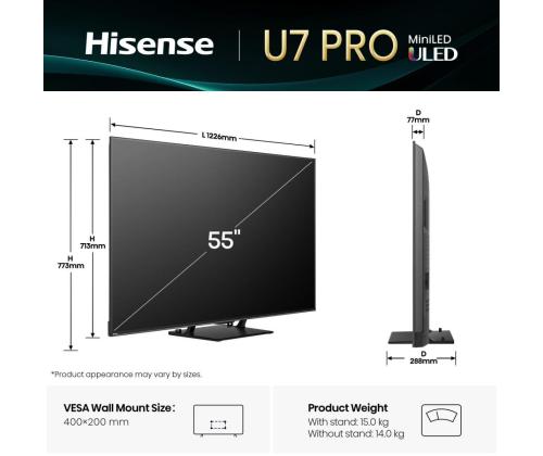TV-sarja HISENSE 55 " 4K Ultra HD 3840 x 2160 pikseliä Flat 16:9 ULED 55U7QPRO 55U7QPRO