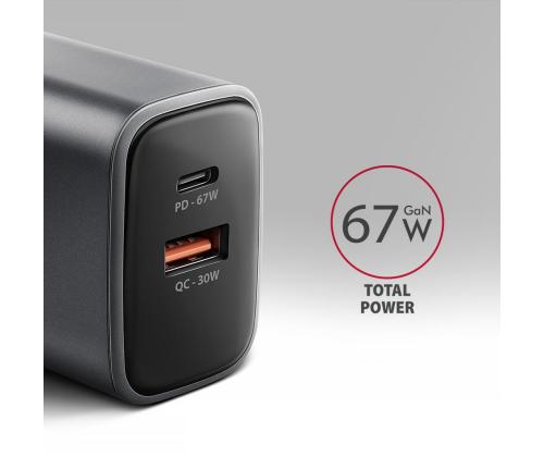 MOBIILI LATURI SEINÄ USB 67W/GAN 2PORT ACU-PQ67 AXAGON