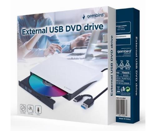 DVD RW USB3/USB-C 8X EXT RTL/DVD-USB-031-BW GEMBIRD GEMBIR