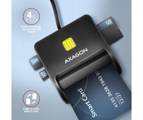 KORTINLUKIJA LITTEÄ SMARTCARD 4SL/USB2.0 1.3M CRE-SM3SD AXAGON
