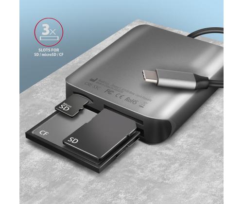 MUISTINLUKIJA USB-C 3-SLOT/SD/MICROSD/CF CRE-S3C AXAGON