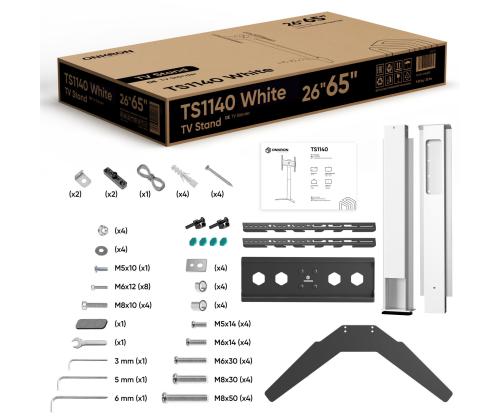 TV SET ACC FLOOR STAND /26-65"/WHITE TS1140-W ONKRON