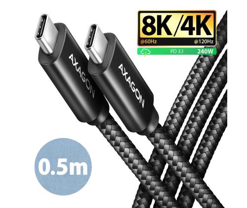 KAAPELI USB-C USB-C 0.5M 240W/8K MUSTA BUCM4X-CM05AB AXAGON