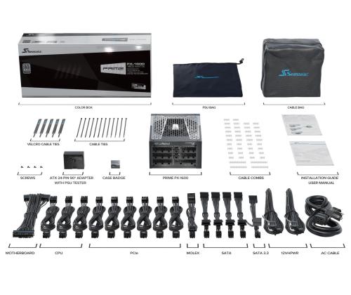 Virtalähde SEASONIC PRIME PX ATX 3.0 1600 wattia Tehokkuus 80 PLUS PLATINIUM MTBF 100000 tuntia...
