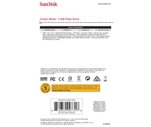 MUISTITIKKU FLASH USB2 64GB/SDCZ50-064G-B35 SANDISK