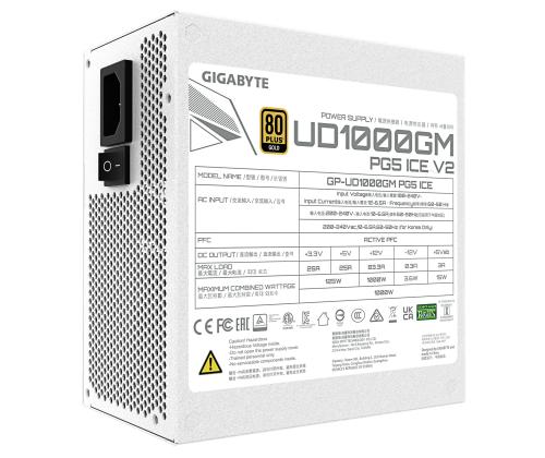 Virtalähde GIGABYTE UD1000GM PG5 ICE ATX 3.1 1000 wattia Tehokkuus 80 PLUS GOLD PFC Aktiivinen MTBF..