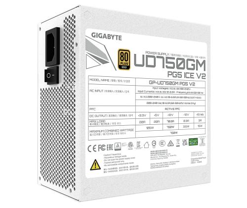 Virtalähde GIGABYTE UD750GM PG5 ICE ATX 3.1 750 wattia Tehokkuus 80 PLUS GOLD PFC Aktiivinen MTBF..