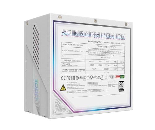 Virtalähde GIGABYTE GP-AE1000PM PG5 ICE 1000 wattia Tehokkuus 80 PLUS PLATINIUM PFC Aktiivinen MTBF Power..