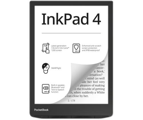 E-Reader POCKETBOOK InkPad 4 7.8" 1872x1404 1xAudio-Out 1xUSB-C Micro SD Langaton LAN Bluetooth...