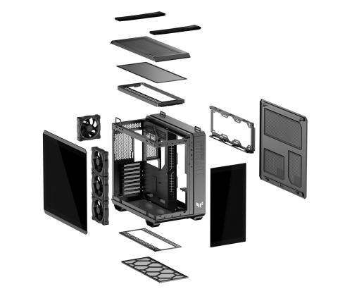 Kotelo ASUS TUF Gaming GT502 Horizon MidiTower Case tuotteen ominaisuudet Läpinäkyvä paneeli Ei sisälly...