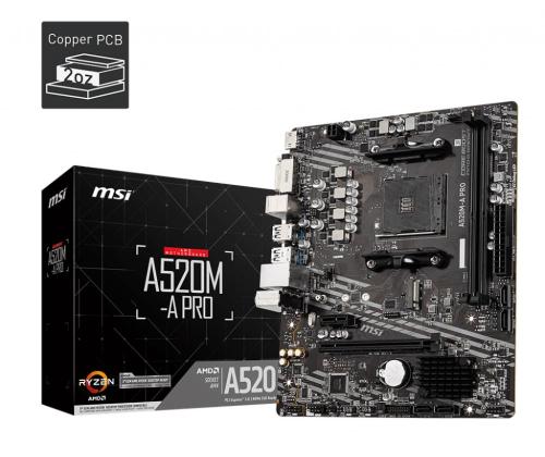 Emolevy MSI AMD A520 SAM4 MicroATX 1xPCI-Express 3.0 1x 1xPCI-Express 3.0 16x 1xM.2 Muisti DDR4...