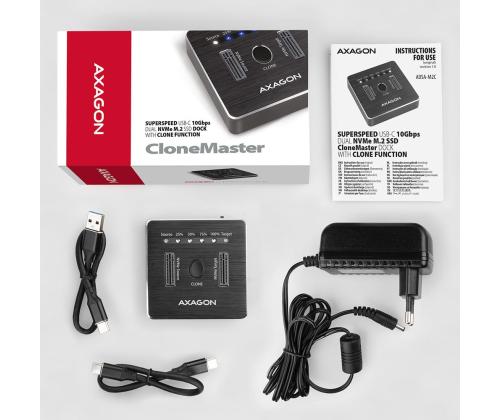 SSD ACC TELAKOINTIASEMA USB-C/2XM.2 NVME ADSA-M2C AXAGON