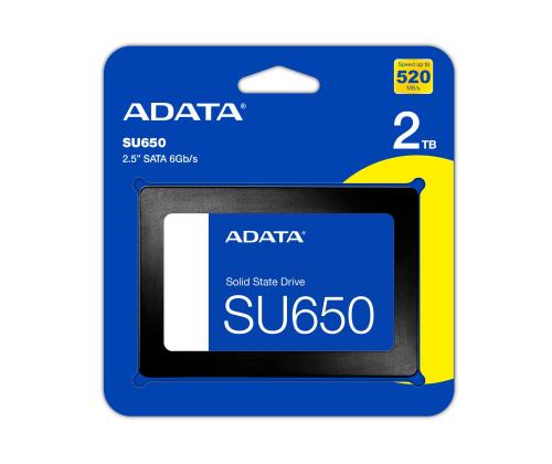 SSD ADATA SU650 2TB Kirjoitusnopeus 450 Mt/s Lukunopeus 520 Mt/s 2.5" TBW 600 TB MTBF...