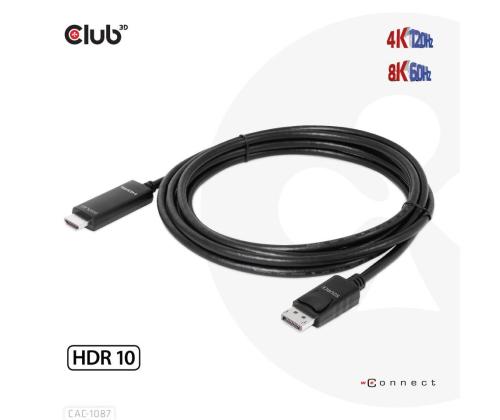 KAAPELI DP JA HDMI 3M/M/M CAC-1087 CLUB3D