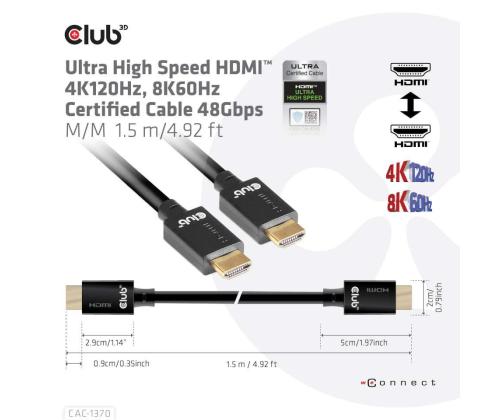 KAAPELI HDMI HDMI 1,5M/M/M CAC-1370 CLUB3D