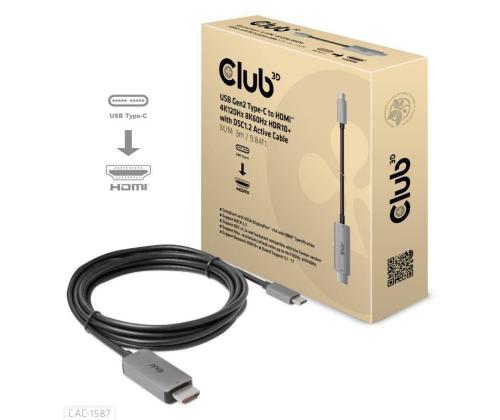 KAAPELI USB-C JA HDMI 3M/M/M CAC-1587 CLUB3D