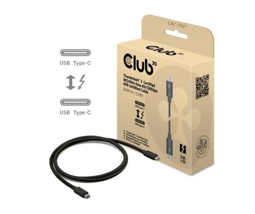 KAAPELI USB-C THUNDERBOLT 1M/M/M CAC-2501 CLUB3D