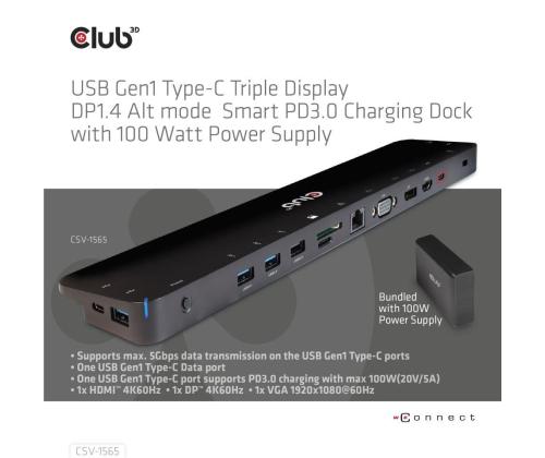 NB ACC TELAKOINTIASEMA/USB-C 100W CSV-1565 CLUB3D