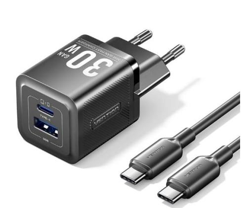 MOBIILILATURI SEINÄ 30W USB-C/2P MUSTA FEQB0-EU VENTION