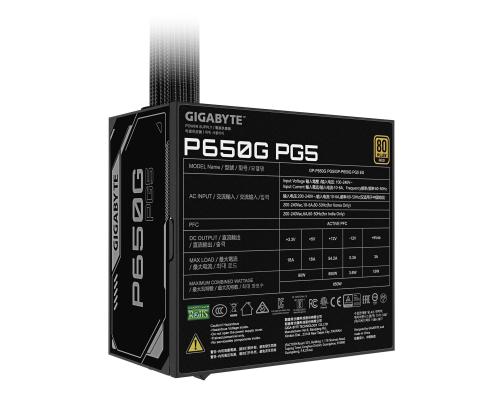 Virtalähde GIGABYTE GP-P650G PG5 ATX 3.1 650 wattia Tehokkuus 80 PLUS GOLD PFC Active MTBF...