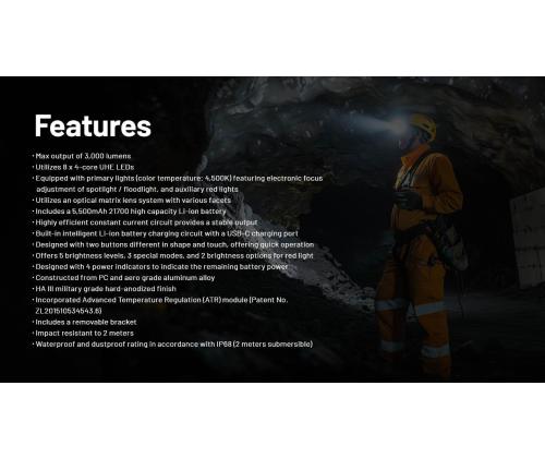 OTSALAMPPU H-SARJA 3000 LUMENIA/HC75 UHE NITECORE