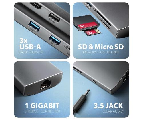I/O HUB USB-C 9IN1 5GBPS/0.2M HMC-8HLSA AXAGON
