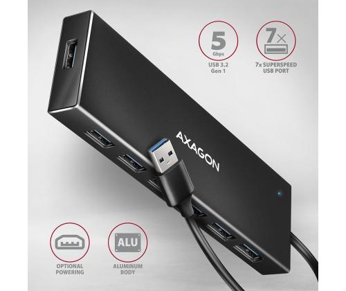 I/O-KESKITIN USB3.2 7-PORTTINEN LITTEÄ/1M HUE-F7A AXAGON