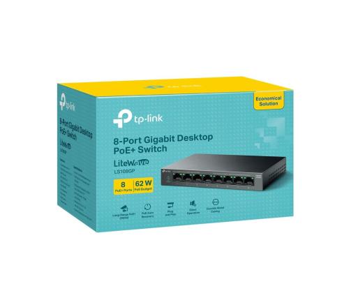 Kytkin TP-LINK LS108GP Työpöytä/jalusta 8x10Base-T / 100Base-TX / 1000Base-T PoE+ portit 8 LS108GP
