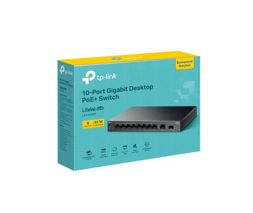 Kytkin TP-LINK LS1210GP 9x10Base-T / 100Base-TX / 1000Base-T 1xSFP PoE+ portit 8 LS1210GP
