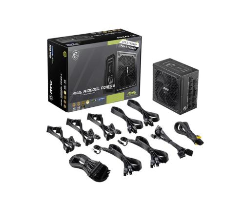 Virtalähde MSI MAG A1000GL PCIE5 II ATX 3.1 1000 wattia Tehokkuus 80 PLUS GOLD PFC Active...