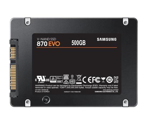 SSD SAMSUNG 870 EVO 500GB SATA SATA 3.0 MLC Kirjoitusnopeus 530 Mt/s Lukunopeus 560 Mt/s.