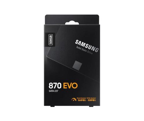 SSD SAMSUNG 870 EVO 500GB SATA SATA 3.0 MLC Kirjoitusnopeus 530 Mt/s Lukunopeus 560 Mt/s.