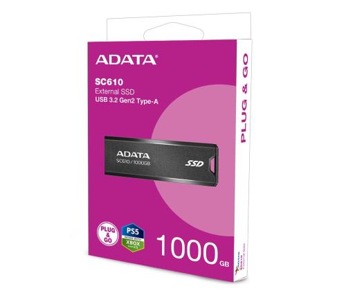 Ulkoinen SSD ADATA SC610 1TB USB 3.2 Kirjoitusnopeus 500 Mt/s Lukunopeus 550 Mt/s SC610...