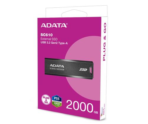 Ulkoinen SSD ADATA SC610 2TB USB 3.2 Kirjoitusnopeus 500 Mt/s Lukunopeus 550 Mt/s SC610...