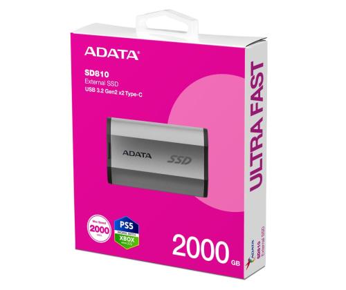 Ulkoinen SSD ADATA SD810 2TB USB-C Kirjoitusnopeus 2000 Mt/s Lukunopeus 2000 Mt/s SD810...