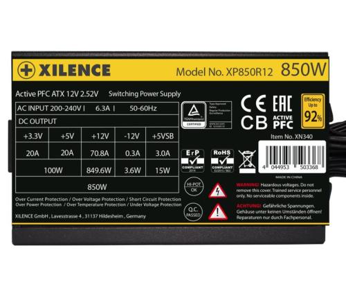Virtalähde XILENCE 850 Watts Efficiency 80 PLUS GOLD PFC Active XN340