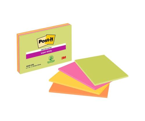 Muistiinpanopaperi 101x152mm POST-IT 6445 Super Sticky 4 väriä x 45 arkkia