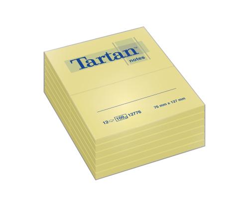 Muistipaperi 76x127mm TARTAN keltainen 12x100 arkkia
