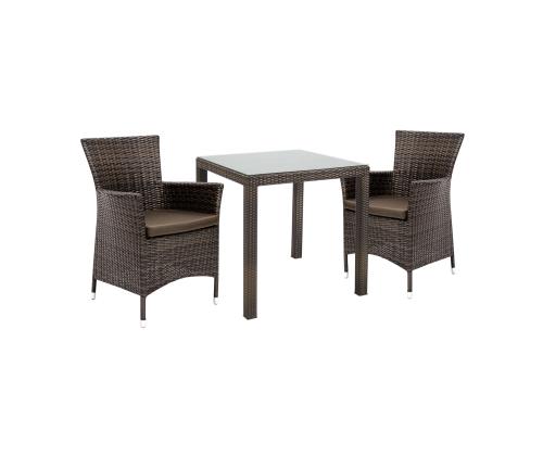 Puutarhakalusteet WICKER pöytä ja 2 tuolia, tummanruskea