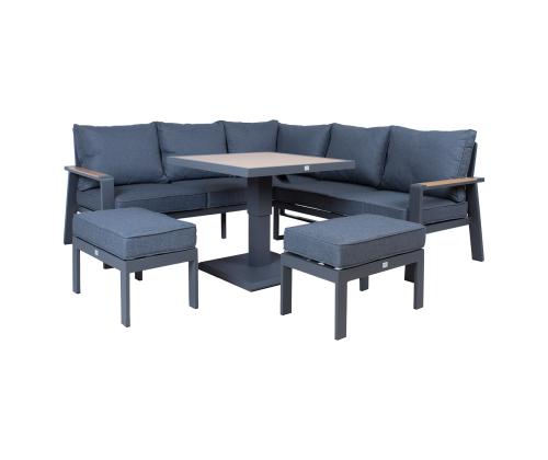 Puutarhakalustesarja PARKER pöytä, kulmasohva ja 2 tuolia, harmaa